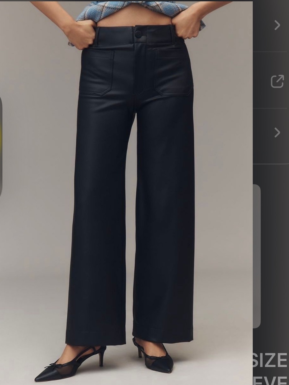 NWT Maeve Colette Full Length Black Faux Leather Wide-Leg Pants Size 30 - Picture 6 of 6